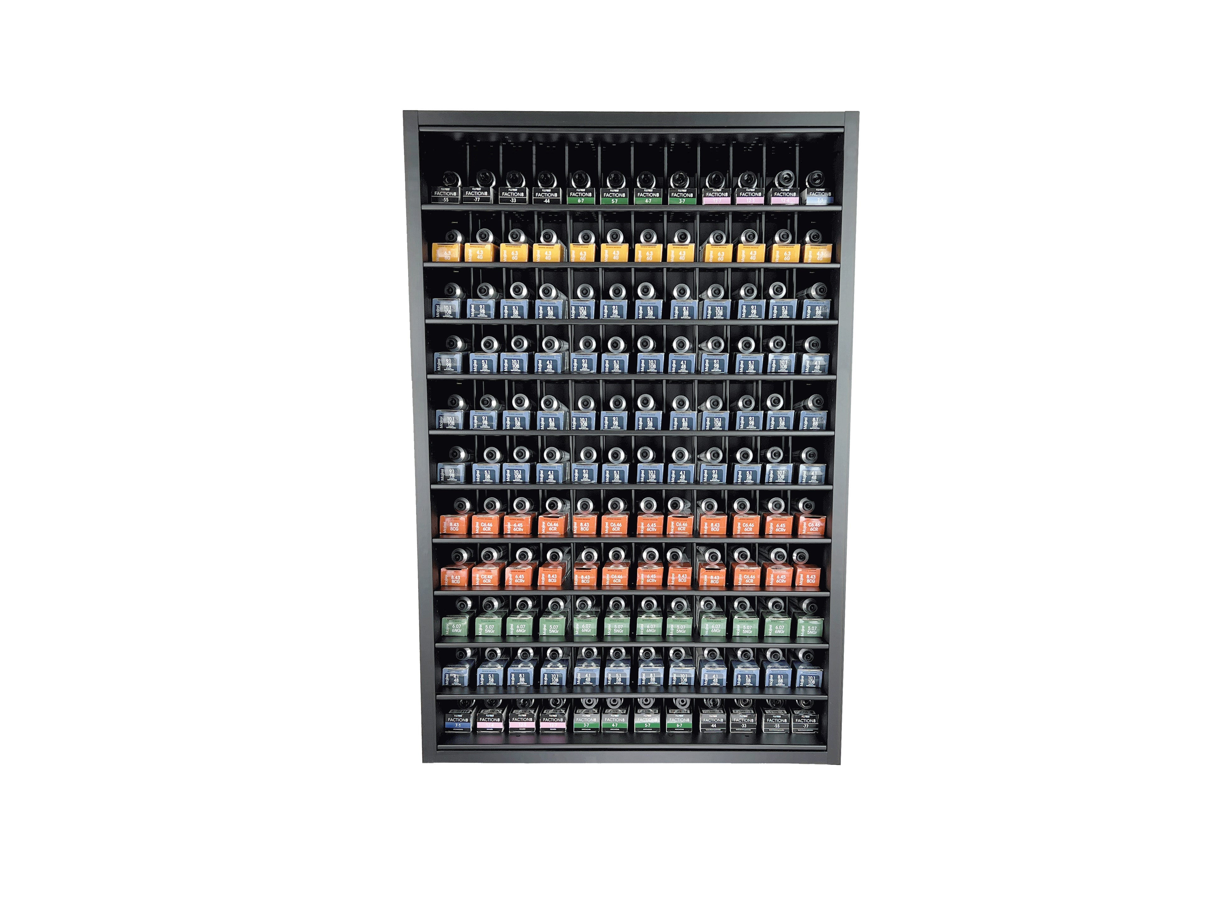 Hair color display for Majirel hair color organization for hair salons.