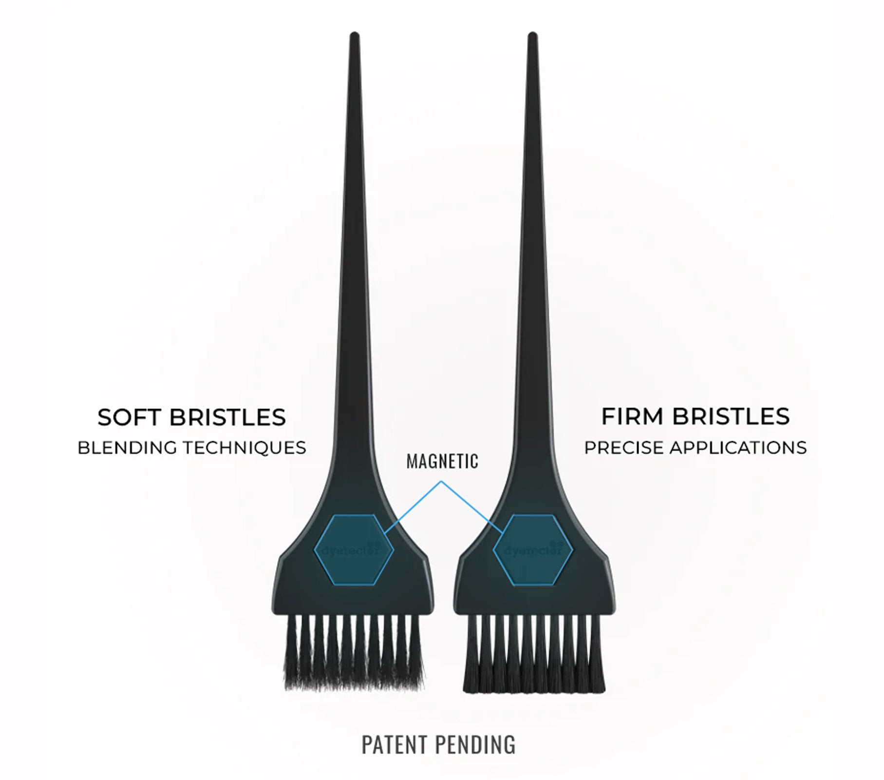 Magnetic soft and firm bristle brushes in black 2 inches wide