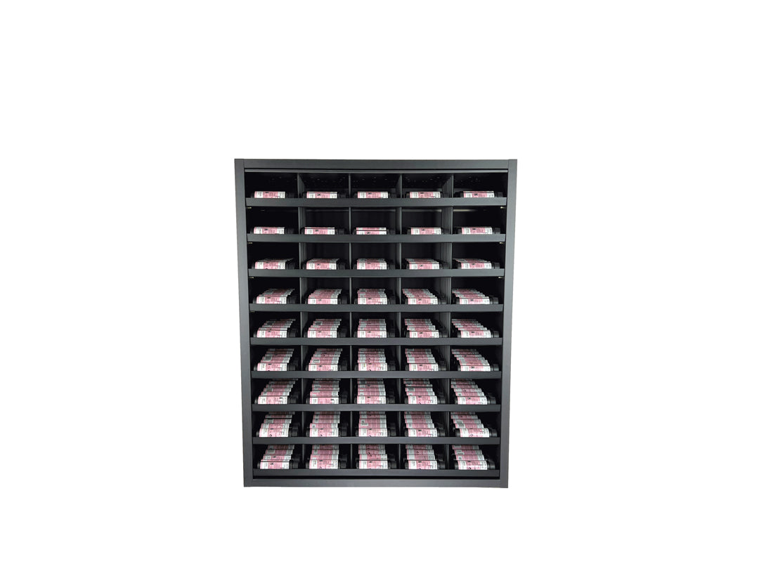 Shades Eq hair color organizer cabinet. Black modular cabinet that manages hair color for salons.