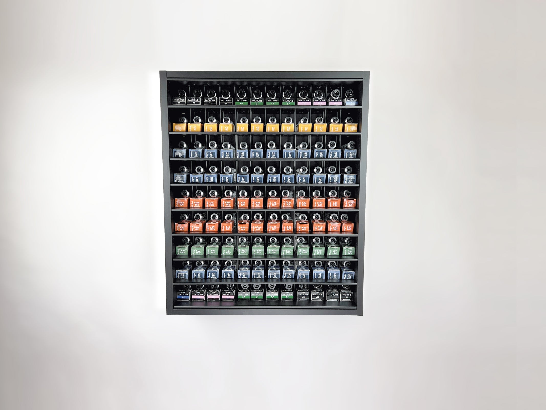 L&#39;Oreal Majirel hair color storage organizer rack for hair salons.